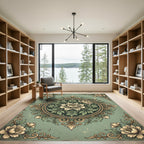 Sage Green Floral Circular Medallion Rug