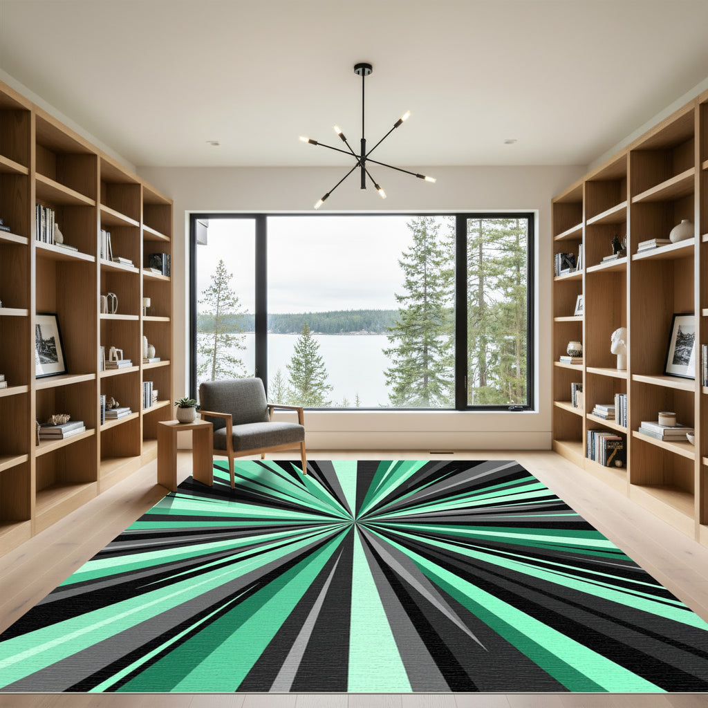 Mint Green Dynamic Abstract Radial Burst Rug