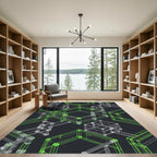 Neon Geometric Isometric Grid Framework Rug