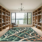 Earthy Deep Teal Oceanic Coral Reef Rug