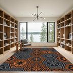 Retro Hexagonal Orange Gray Symbols Rug