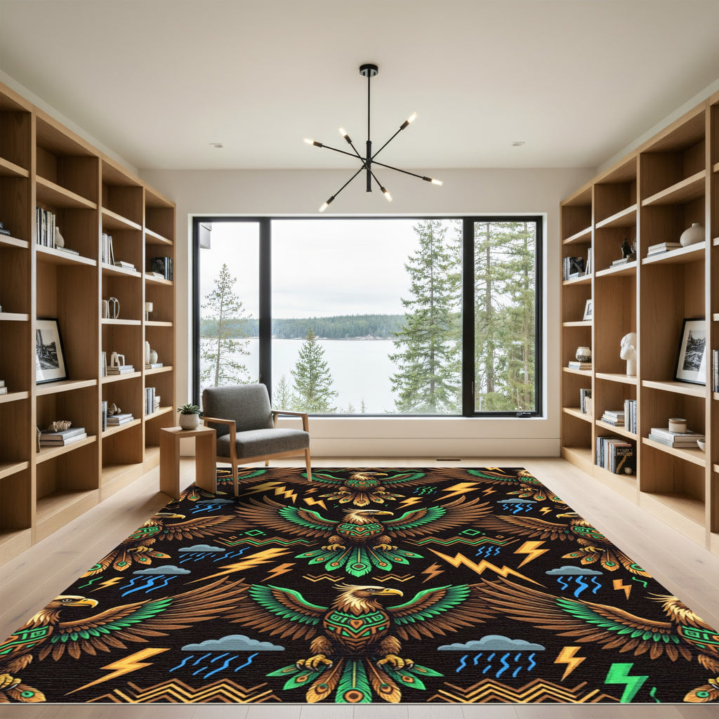Tribal Thunder Eagle Lightning Geometric Rug