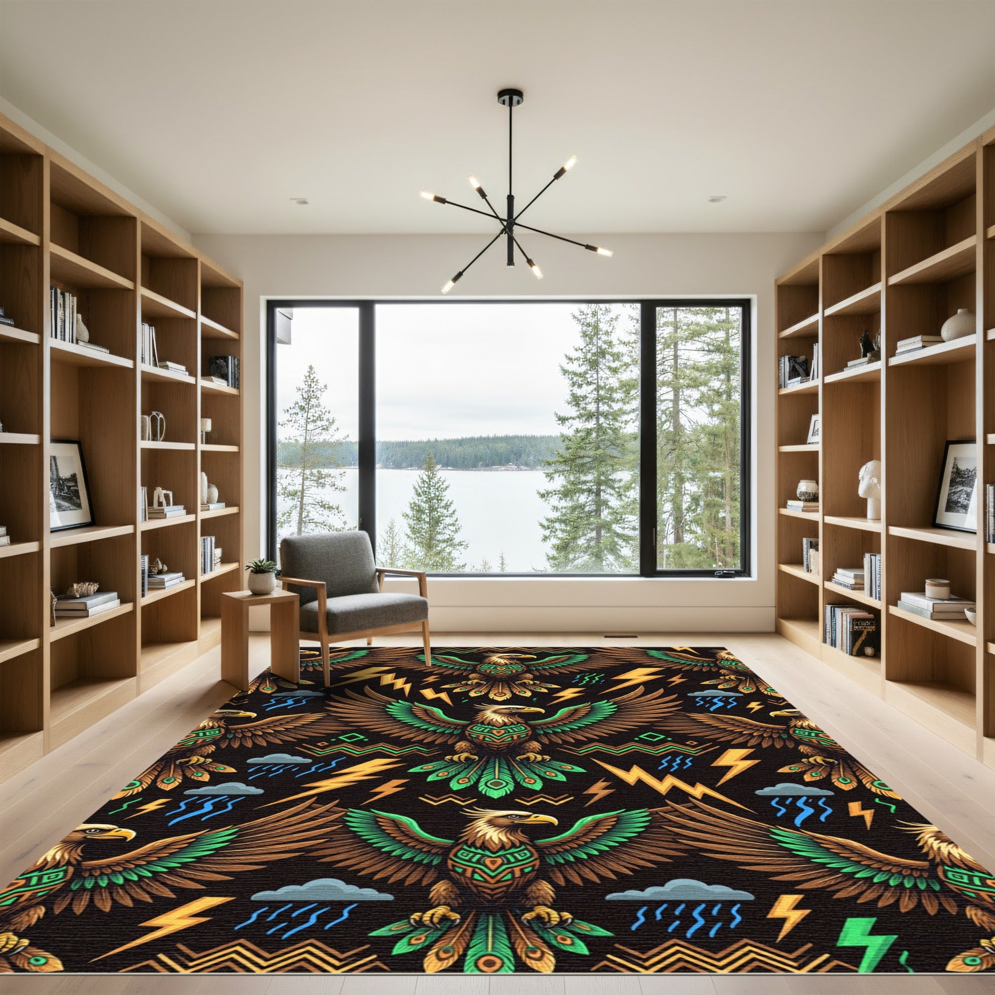 Tribal Thunder Eagle Lightning Geometric Rug