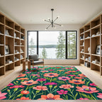 Vibrant Coral Anemone Garden Teal Meadow Rug