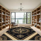 Golden Compass Celestial Black Navigational Art Rug