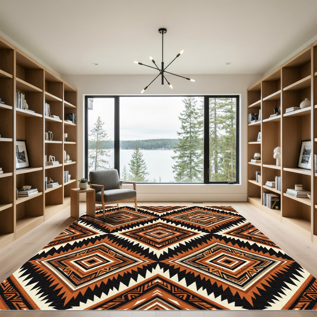 Bold Rust Geometric Diamond Shag Rug