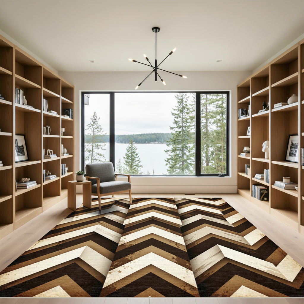 Mid Century Brown Chevron Geometric Rug