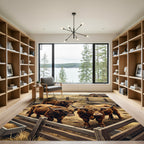 Rustic Highland Cattle Farm Scene Rug