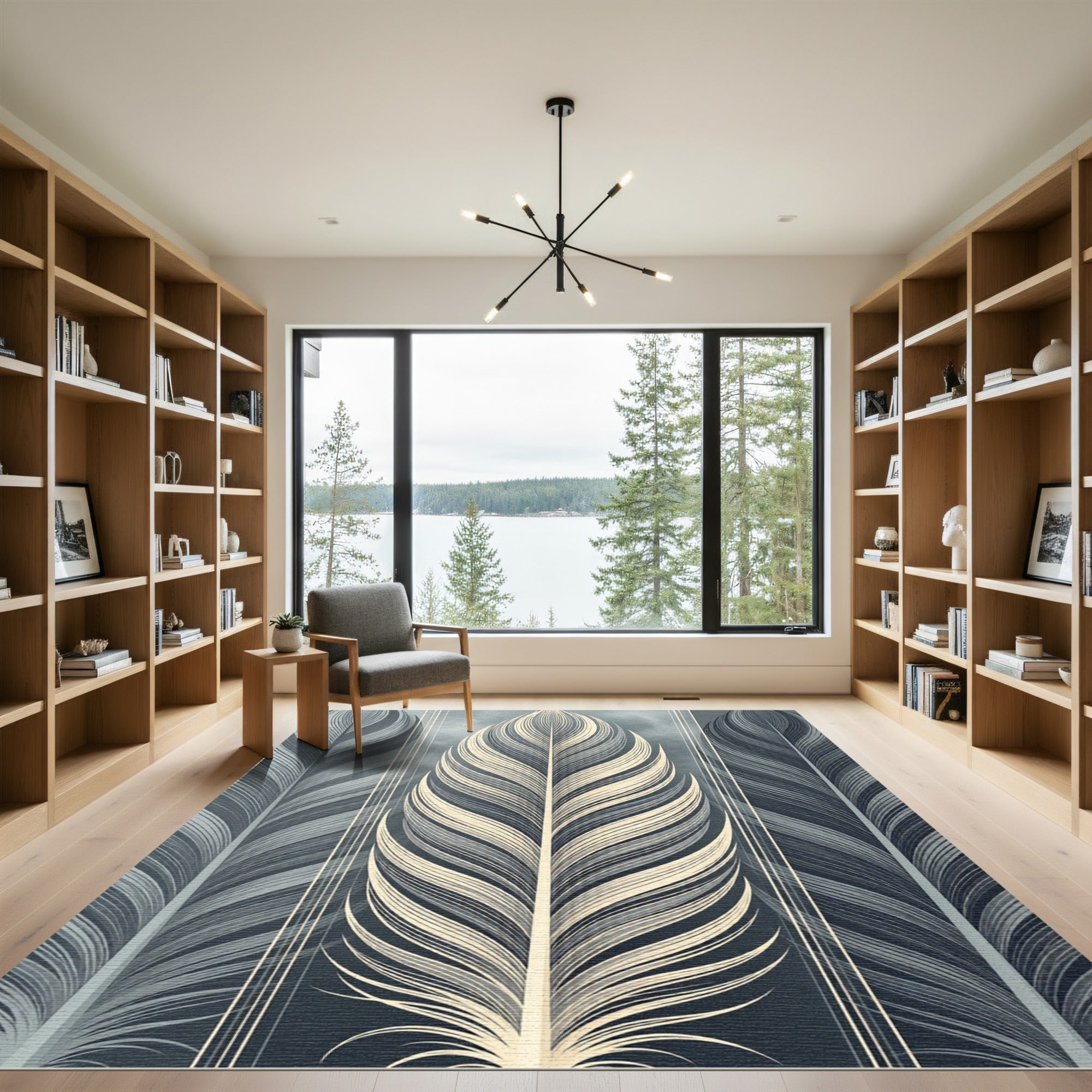 Elegant Gray Plumed Feather Accent Rug