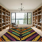 Vibrant Feathered Plume Geometric Chevron Rug
