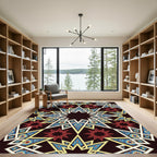 Intricate Red Blue Starburst Geometric Rug