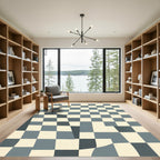 Distorted Blue Checkerboard Square Abstract Rug