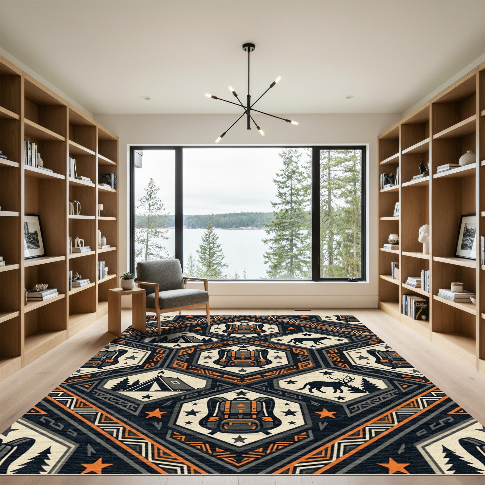 Geometric Hexagonal Adventure Camping Icon Rug