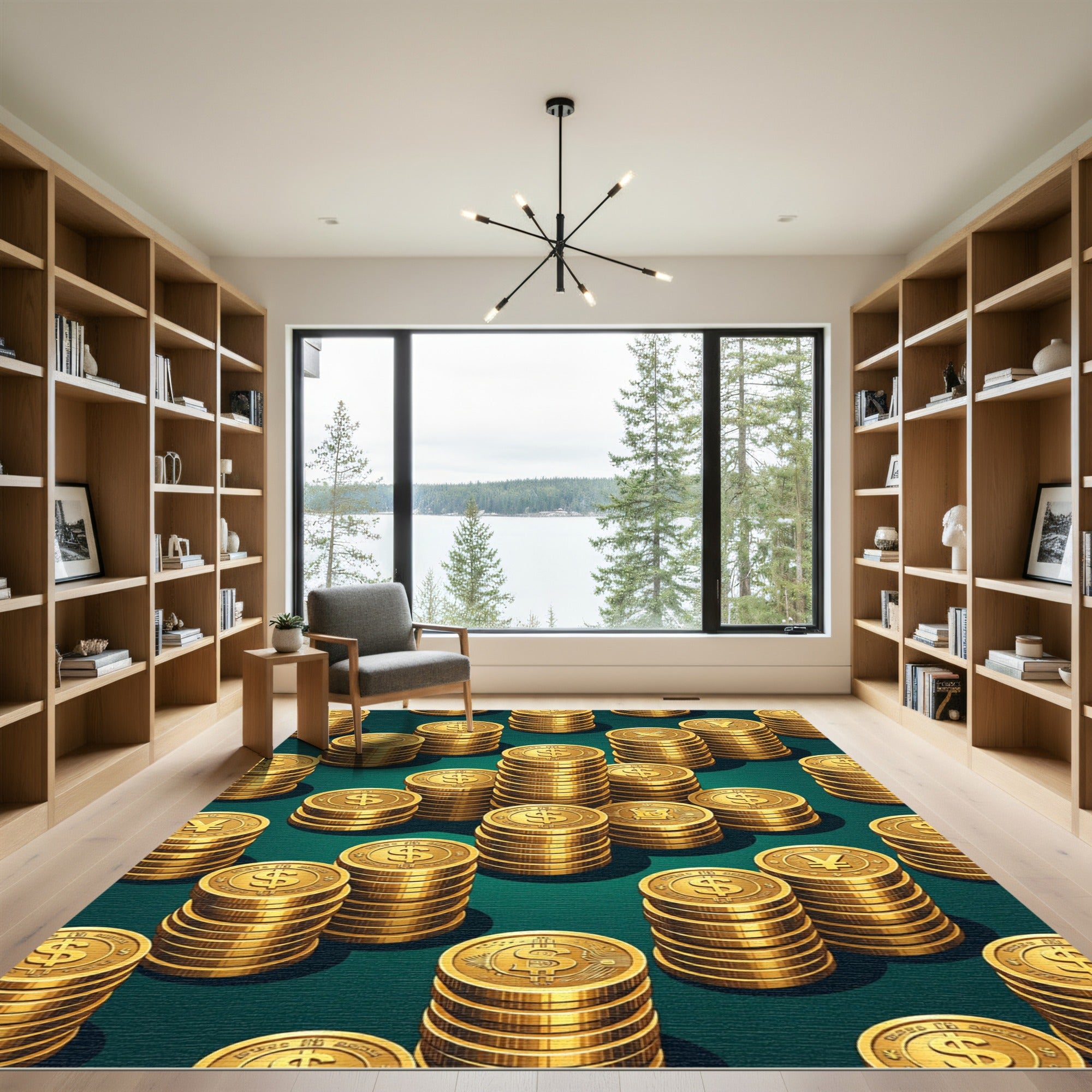 Golden Stacks of Currency Wealth Rug