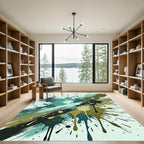 Abstract Teal Olive Splash Splatter Rug