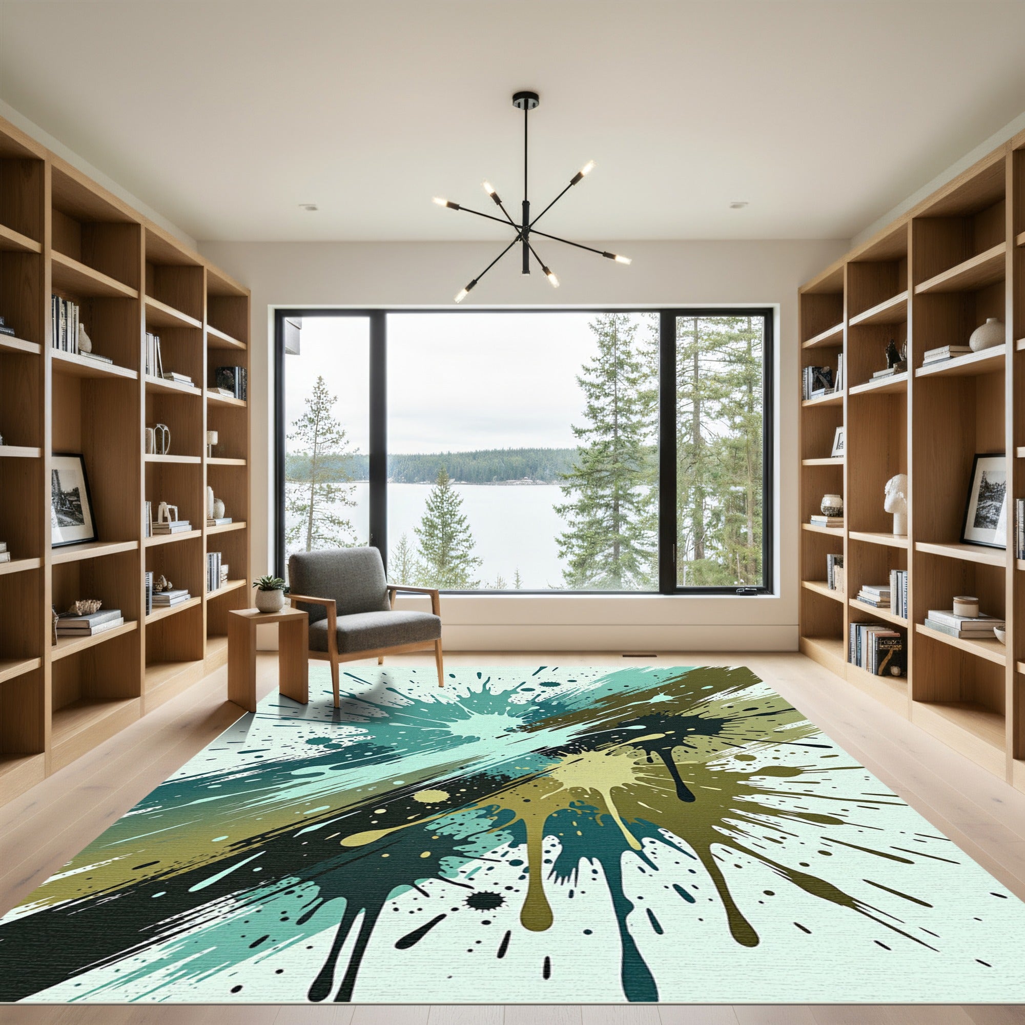 Abstract Teal Olive Splash Splatter Rug