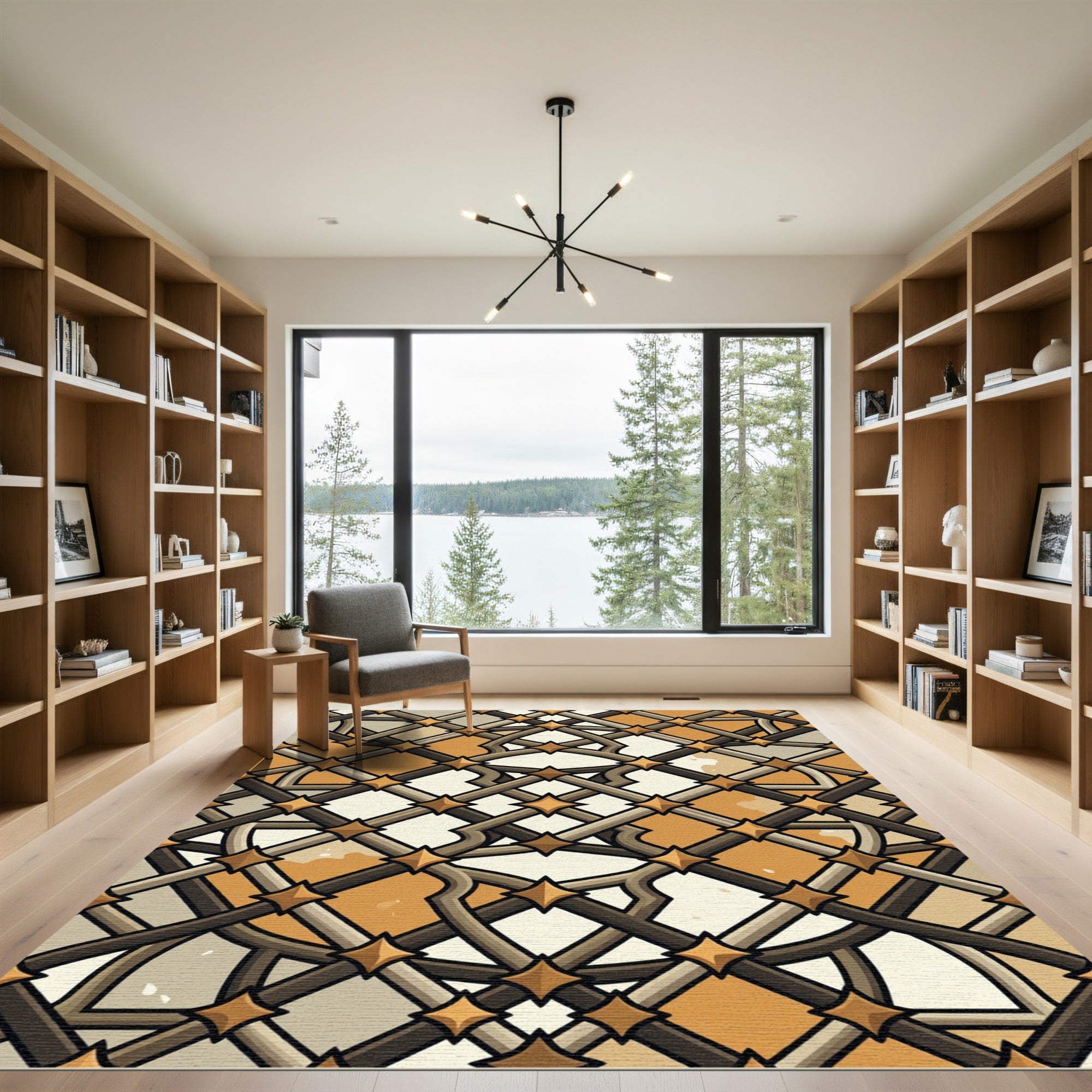 Metallic Bronze Lattice Geometric Overlay Rug