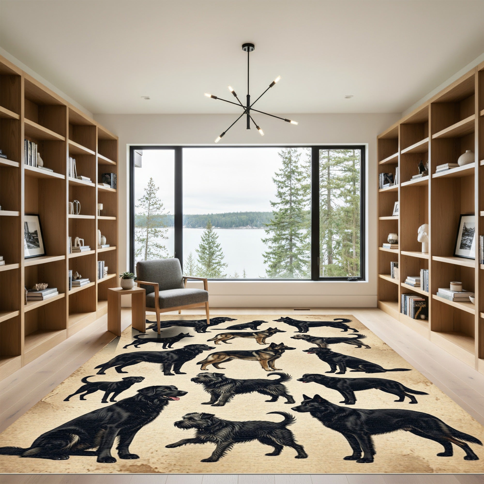 Vintage Black Dog Sketch Illustration Rug