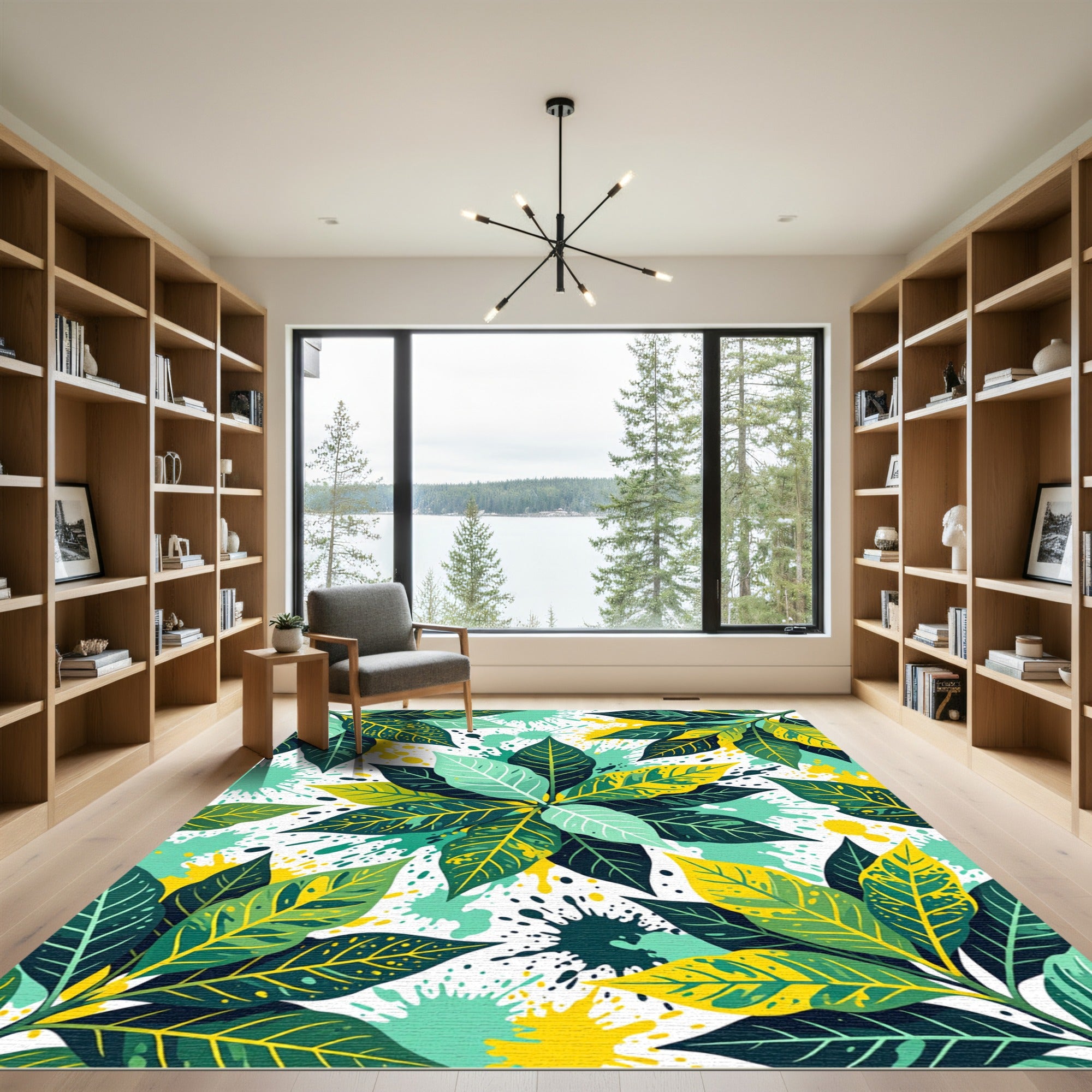 Lush Golden Tropical Foliage Art Rug