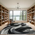Monochrome Abstract Black and White Swirl Rug