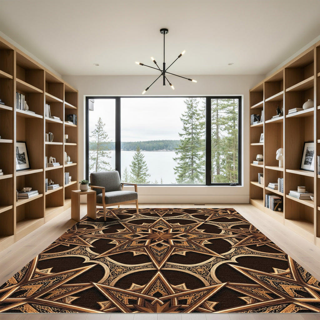 Ornate Gold Starburst Arabesque Rug