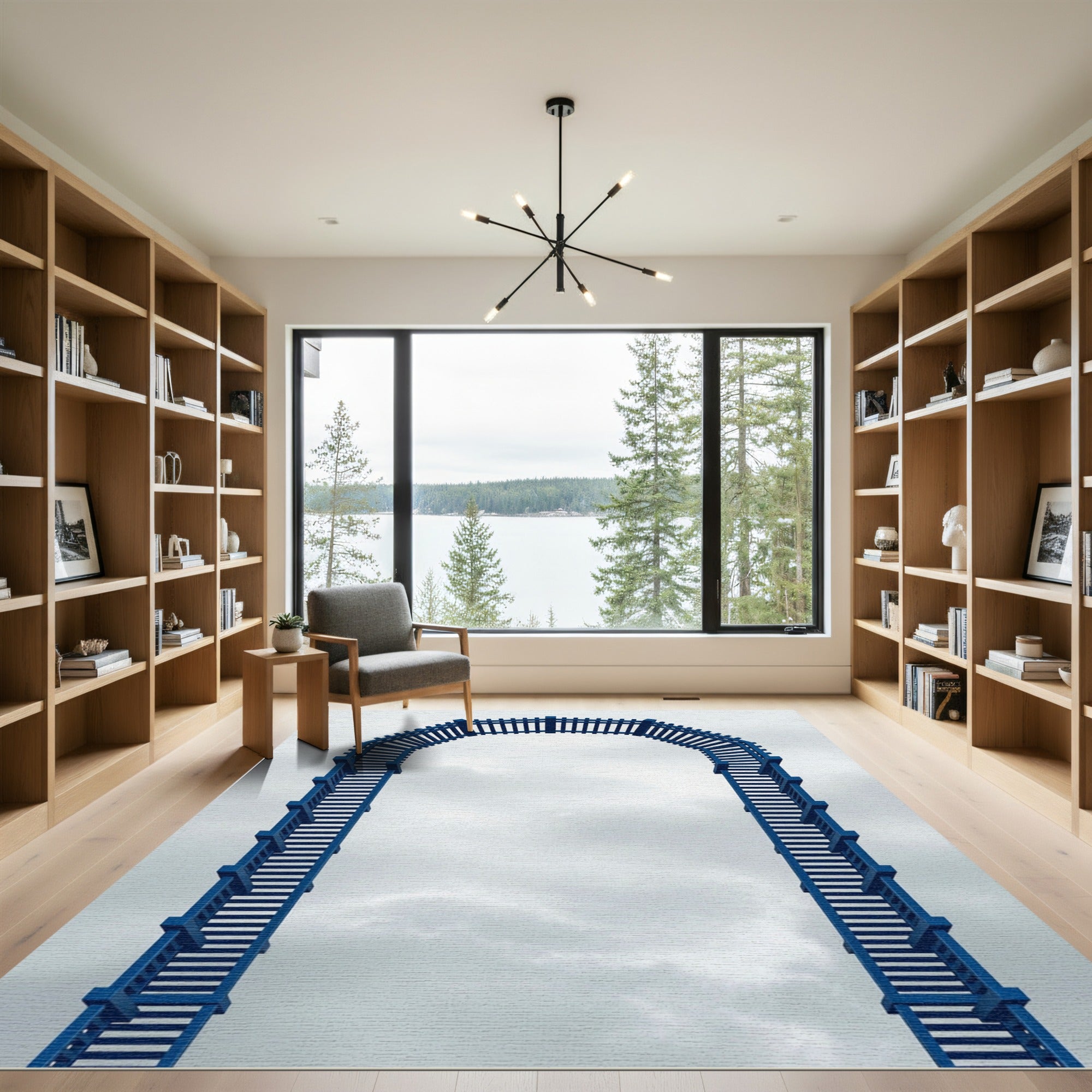 Minimalist Navy Arched Lattice Grid Rug