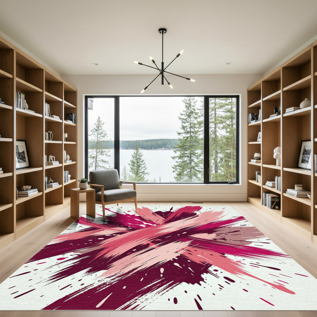 Vibrant Berry Rose Abstract Brushstroke Rug