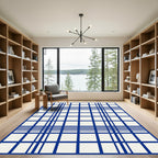 Bold Navy Blue Grid Plaid Area Rug