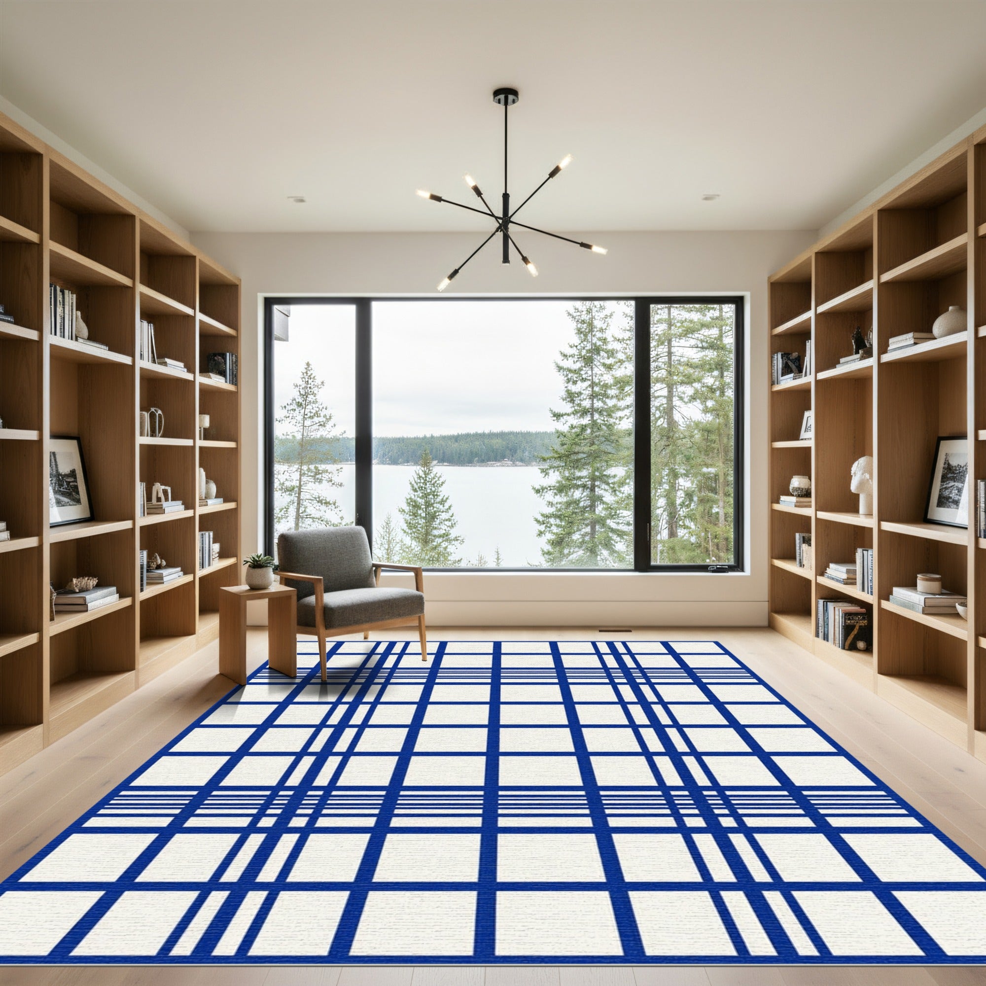 Bold Navy Blue Grid Plaid Area Rug