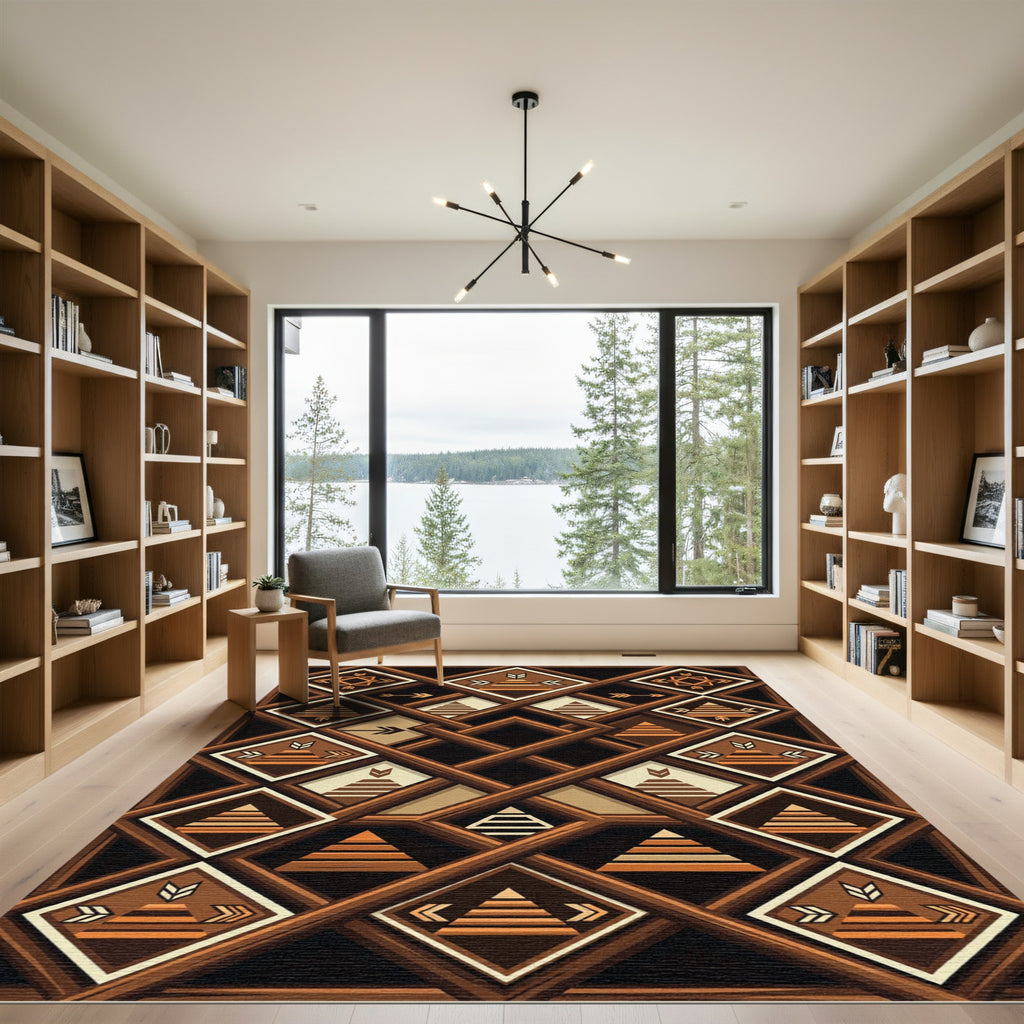 Earthy Brown Geometric Diamond Arrow Rug