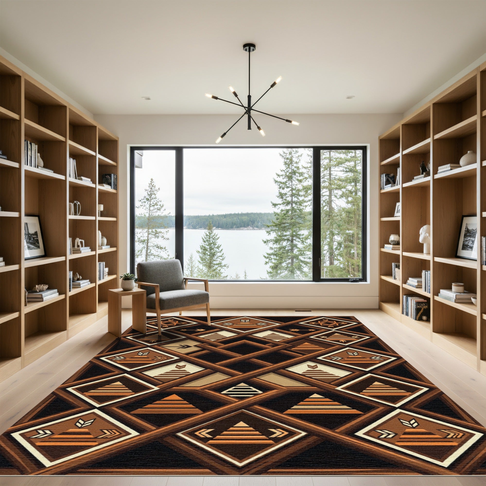 Earthy Brown Geometric Diamond Arrow Rug