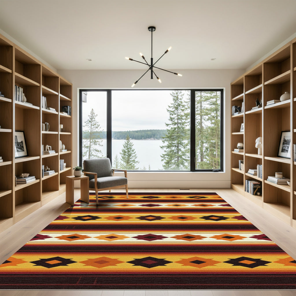 Warm Golden Southwest Geometric Diamond Rug