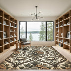 Antique Rose Lotus Scroll Garden Rug
