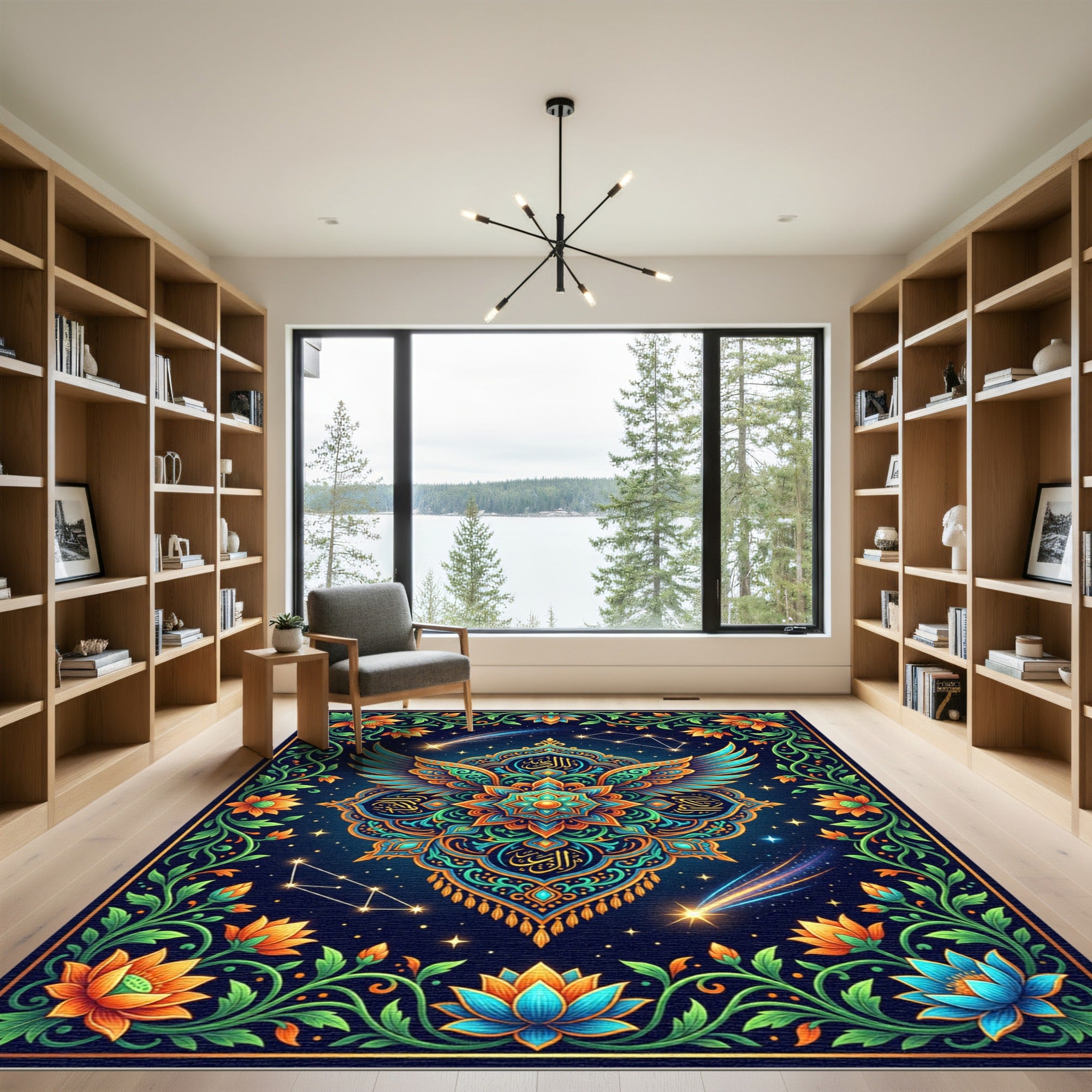 Celestial Winged Mandala Starry Night Rug