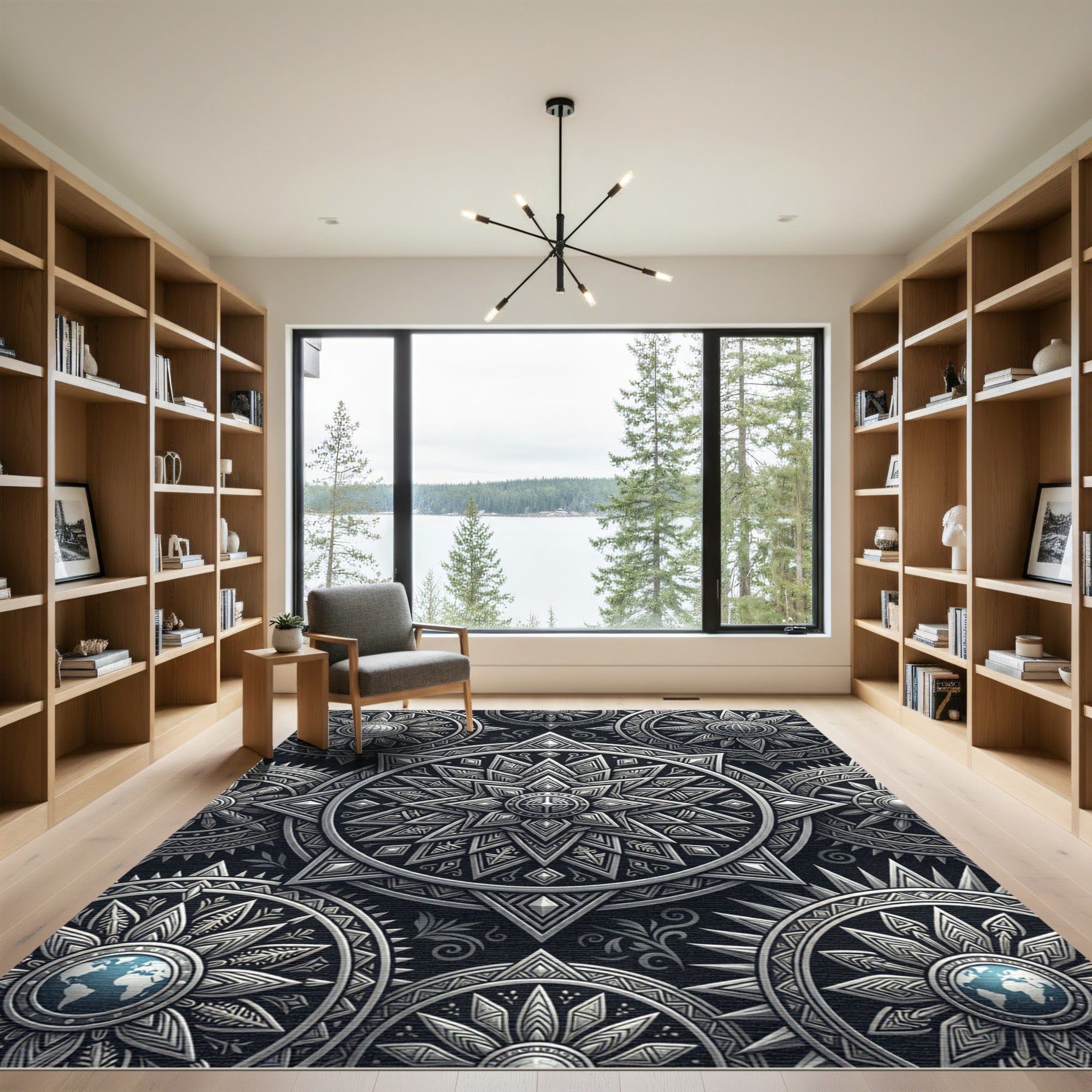 Metallic Silver Celestial Mandala Medallion Rug