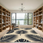 Minimalist Black Tropical Leaves on Beige Rug