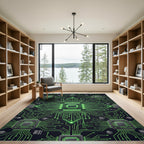 Neon Green Cyber Circuit Grid Rug