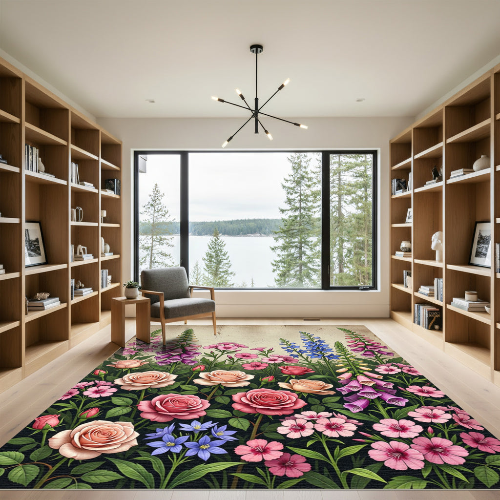 Vibrant Floral Garden Rose Patchwork Rug