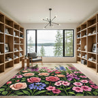 Vibrant Floral Garden Rose Patchwork Rug