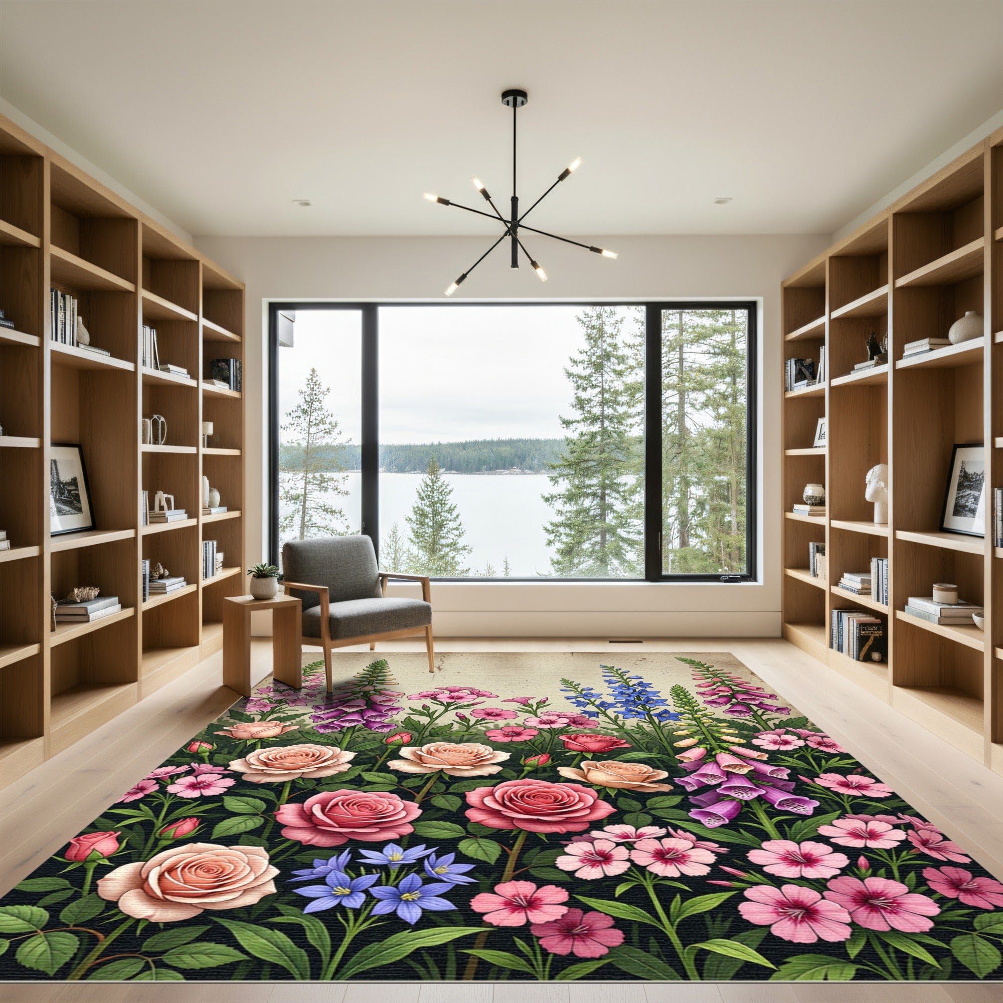 Vibrant Floral Garden Rose Patchwork Rug