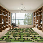 Earthy Olive Geometric Woven Lattice Rug