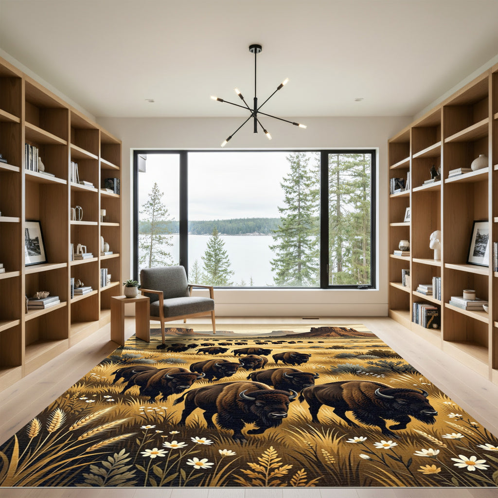 Majestic Bison Herd Desert Landscape Rug