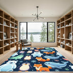 Playful Winter Arctic Animal Navy Backdrop Rug