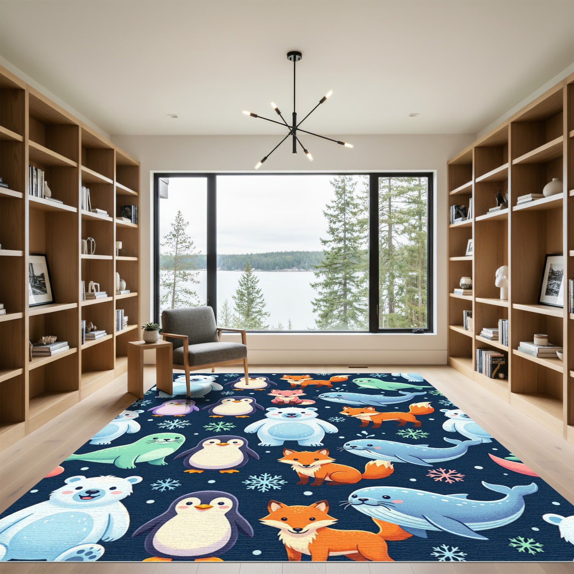 Playful Winter Arctic Animal Navy Backdrop Rug