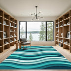 Elegant Teal Aquamarine Layered Wave Rug