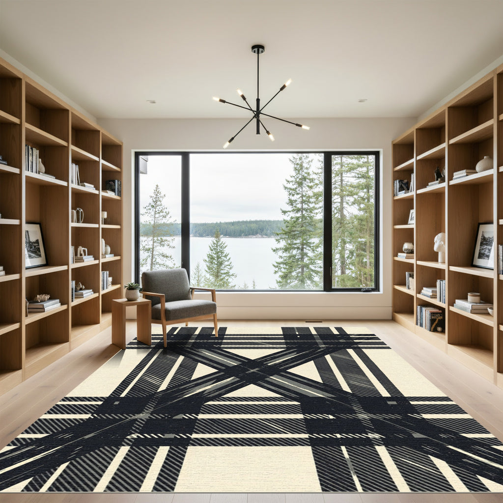 Dark Tonal Plaid Grunge Crossing Rug