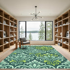 Teal Green Yellow Floral Scroll Rug