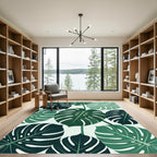 Deep Green Tropical Monstera Leaves Rug