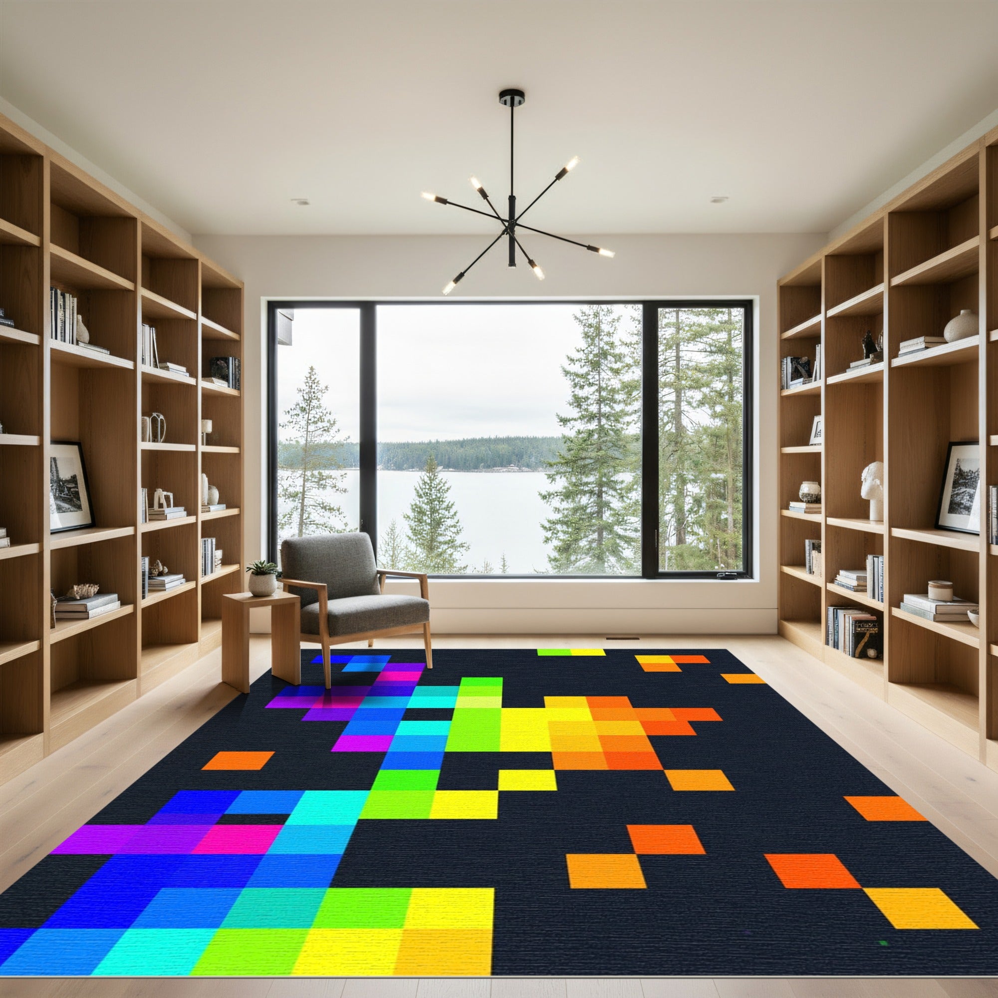 Vibrant Pixelated Rainbow Abstract Art Rug