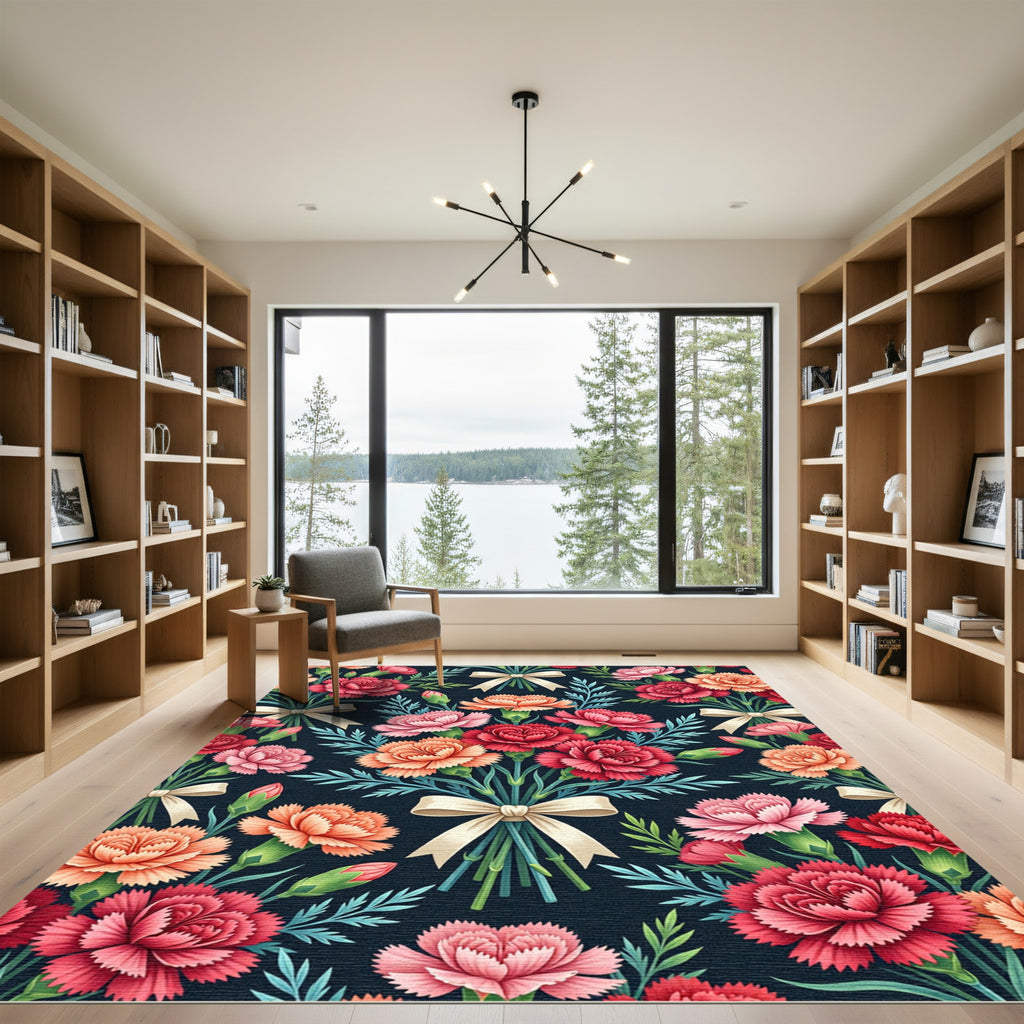 Vintage Carnation Bouquet Dark Floral Rug
